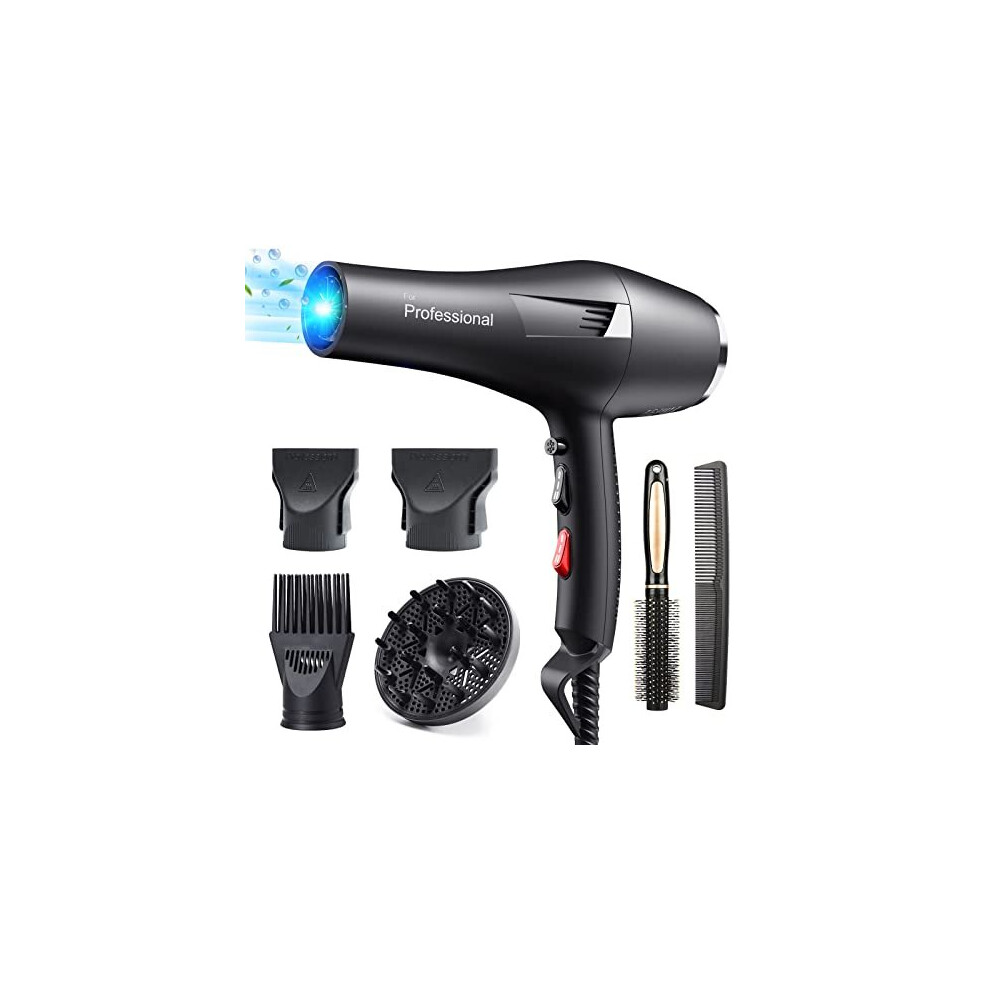 HappyGoo,Black Professional Hair Dryer 2400W AC Motor Fast Drying Salon Ionic Hairdryer with 2 Speed, 3 Heat Setting, Cool Button