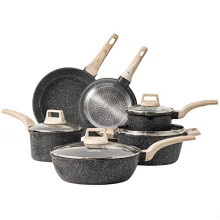 CAROTE 10-Piece Nonstick Granite Pots & Pans Set with 2 Frying Pans, Natural Stone Cookware, Induction-Ready, Model C03905