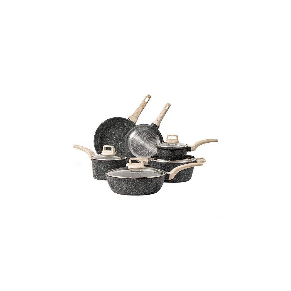 CAROTE Nonstick Pots and Pans Set, Granite Kitchen Cookware Sets, Non Stick Natural Stone Cooking Set with Frying Pans