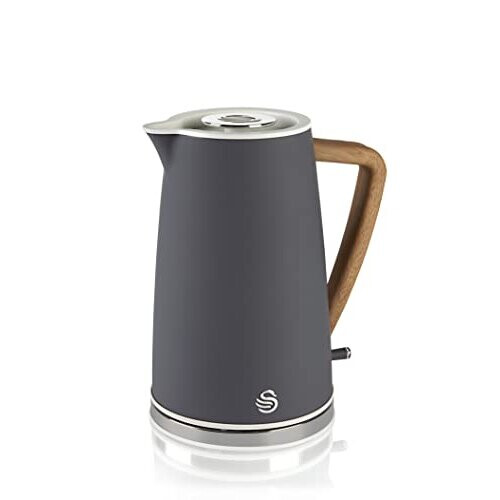 Swan SK14610GRYN, Nordic Rapid Boil Jug Kettle, Wood Effect Handle, Soft Touch Housing and Matt