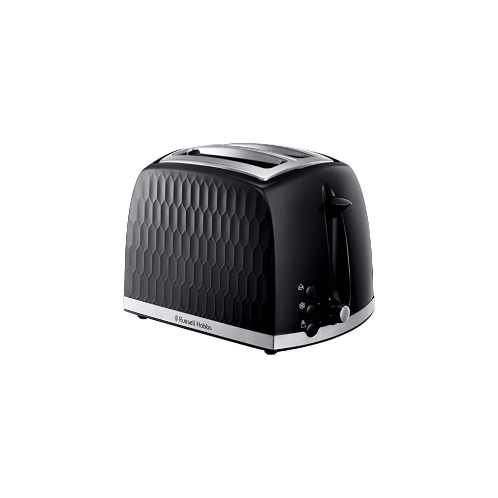 Russell Hobbs 26061 2 Slice Toaster - Contemporary Honeycomb Design with Extra Wide Slots and High Lift Feature, Black