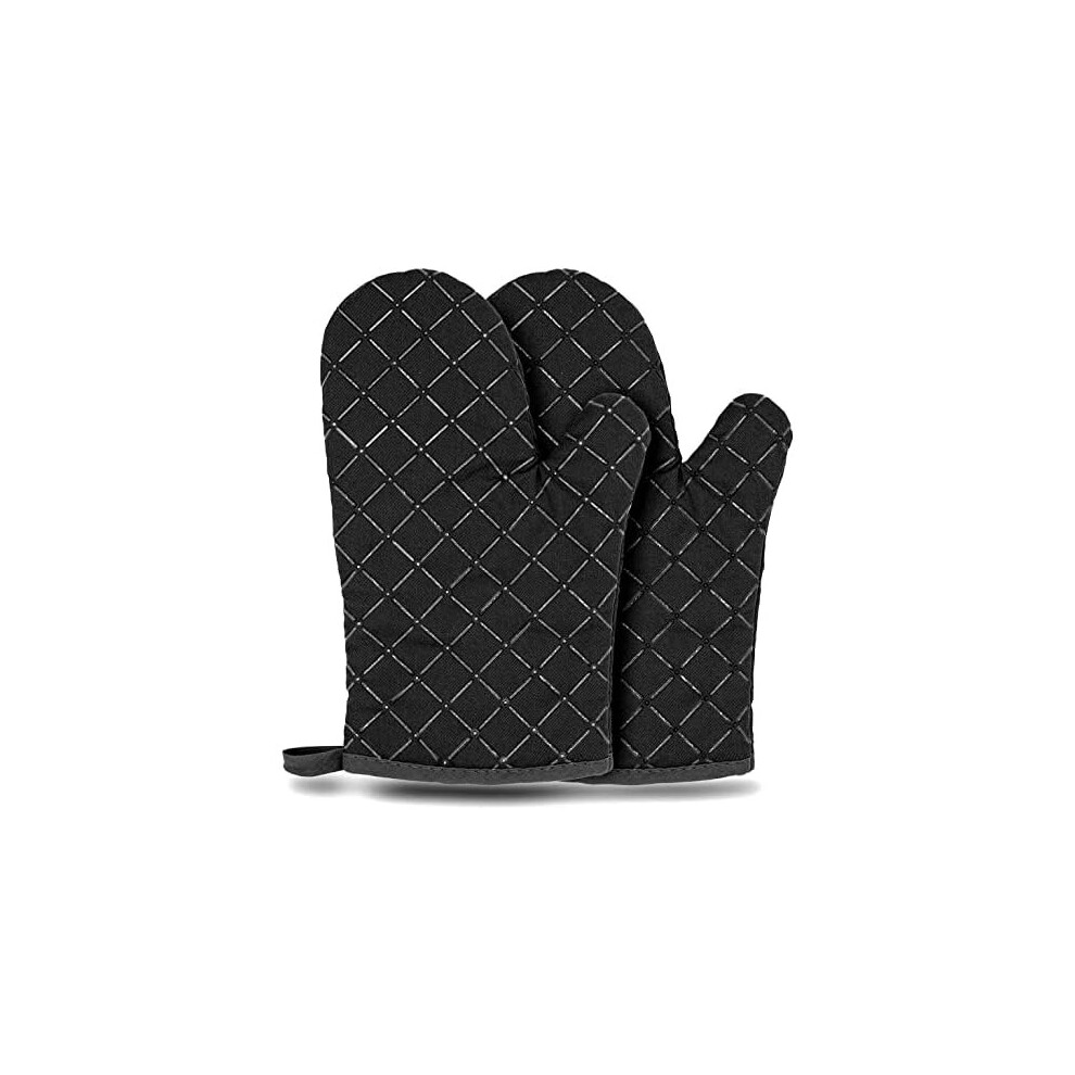 Oven Gloves Heat Resistant,Waterproof,Non-Slip Silicon Oven Mitts w/ a Soft Cotton Double Layer. Cooking Gloves,Baking Gloves,BBQ Gloves,1 Pair,Black