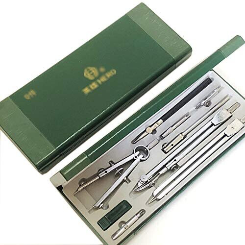 9-Piece Professional Drafting Compass Set Metal Drawing Compass Tool Kit with Storage Box for Drafting, Engineering, Woodworking & Math