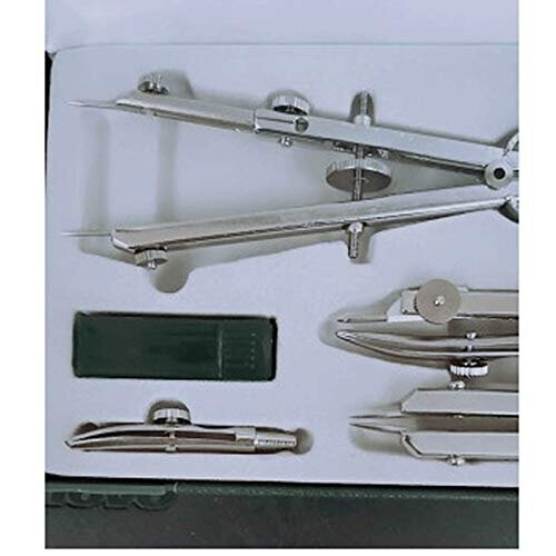 9-Piece Professional Drafting Compass Set Metal Drawing Compass Tool Kit with Storage Box for Drafting, Engineering, Woodworking & Math 1