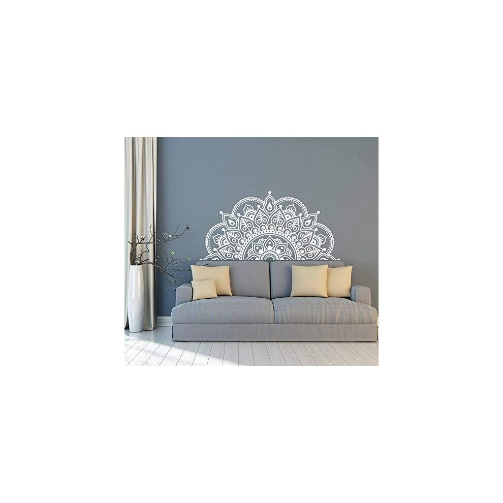 Vinyl Wall Decal Half Mandala Wall Mural Yoga Lover Gift Home Headboard Decor Half Mandala Design Car Window Stickers-116X57Cm White