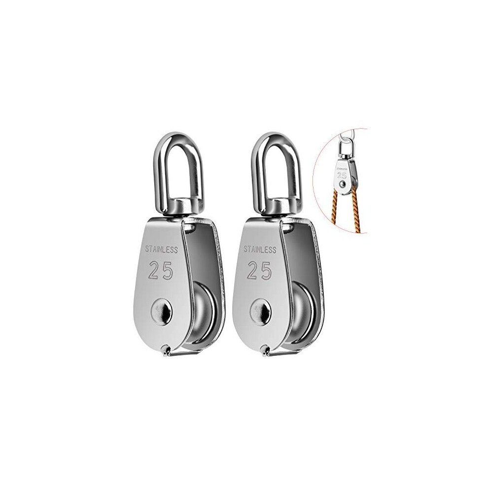 2Pcs Single Pulley Block M25 Stainless Steel Single Wheel Single Hanging Wire Towing Wheel Pulley Block For Ropes Bear-Loading Up To 150Kg 7658645852541