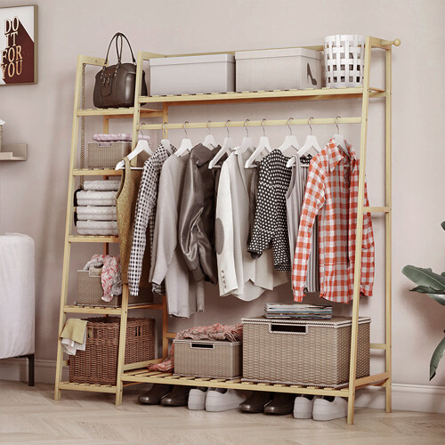 Living And Home Bamboo Bedroom Garment Clothes Rack Coat Hanger 1