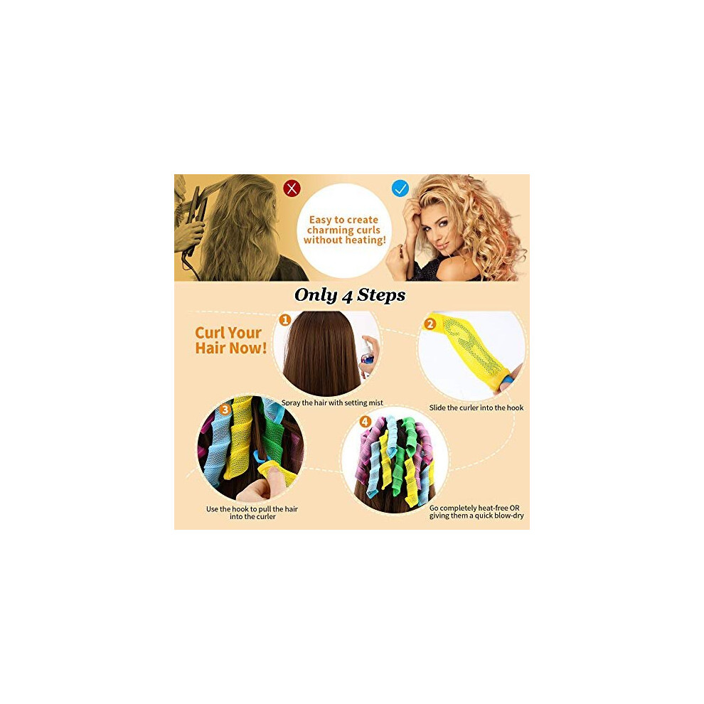 Ifsecond Heatless Hair Curlers Styling Kit Magic Hair Rollers No Heat Wave Former Hair Spiral Curls With Hook For Medium And Long Hair Styling Tools