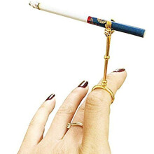 Elegant Lady Smoker Cigarette Holder Ring, Retro Smoking Ring Holder, Rack Clip for Women's Slim Cigarette Smoking Accessories (Gold B, M(6.5 17mm))