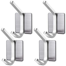Self Adhesive Hooks, Wall Door Hooks Coat Towel Hooks for Kitchen Bathrooms-Stainless Steel (4 Pcs)