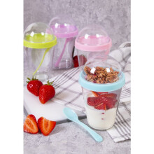 2-Pack 350ml Breakfast To-Go Snack Pots with Spoon, Travel Tub & Lid