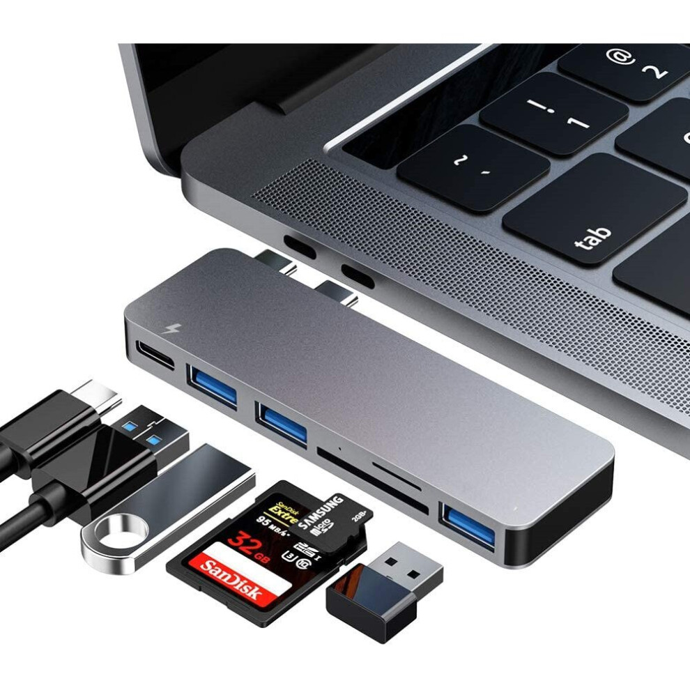 Photos - Card Reader / USB Hub Hub Adapter, Compatible with MacBook Pro 13-inch and 15-inch with 3 USB 3.0 Ports, TF/SD Card Reader