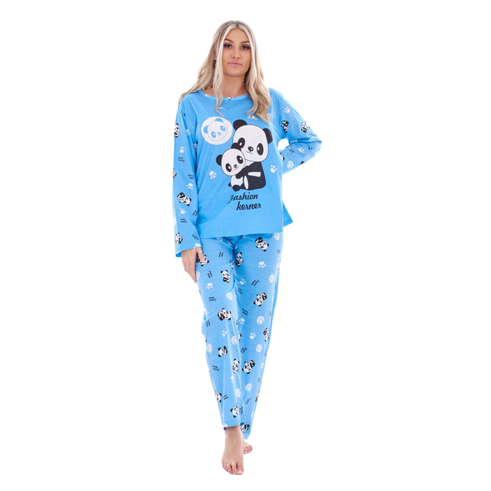 (Blue, M) Malay Ladies Pyjama Set Panda Teddy Printed Long Sleeve loungewear Nightwear