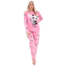 (Pink, M) Malay Ladies Pyjama Set Panda Teddy Printed Long Sleeve loungewear Nightwear