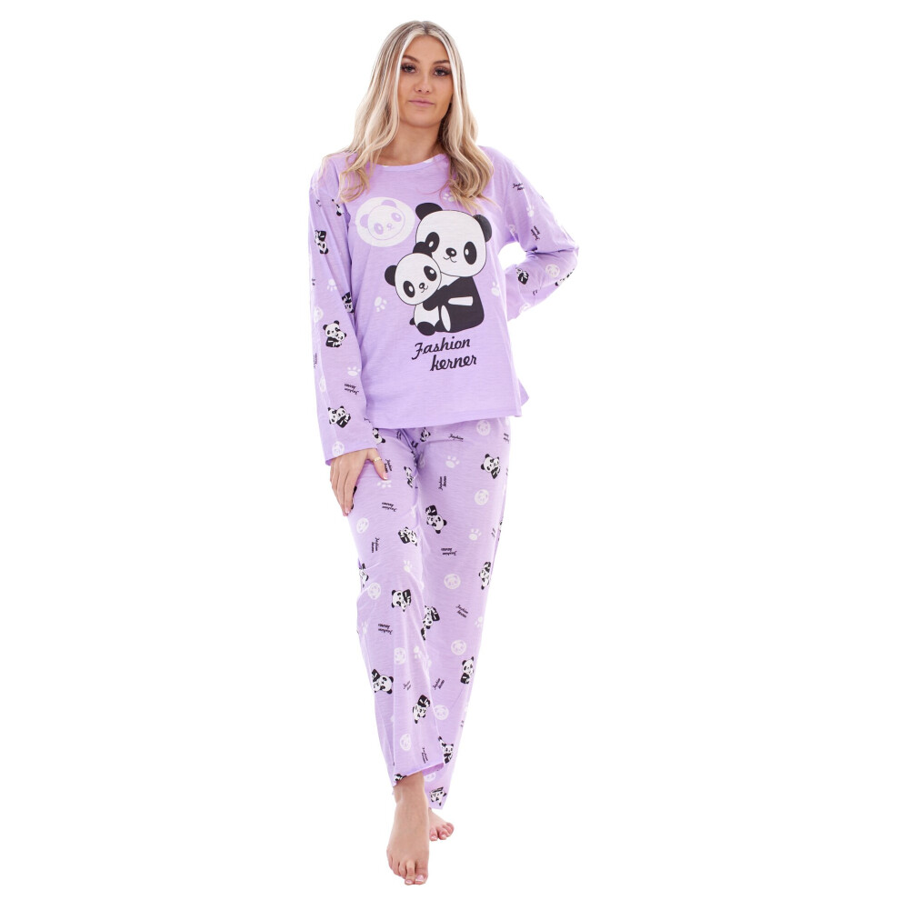 (Lavender, XL) Malay Ladies Pyjama Set Panda Teddy Printed Long Sleeve loungewear Nightwear
