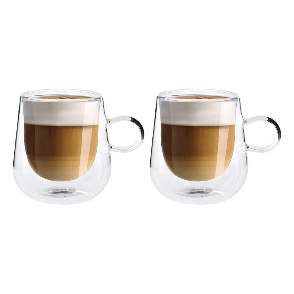 2x Double Walled Glass Coffee Mugs Thermal Coffee Tea Cups