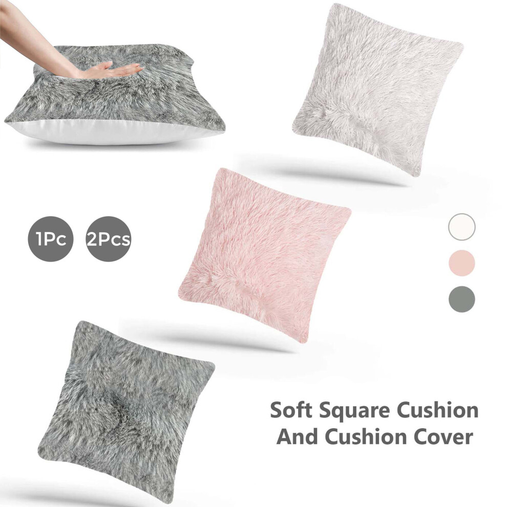 18" x 18" Fluffy Square Cushion + Cushion Covers Shaggy Set Scatter Sofa Pillow
