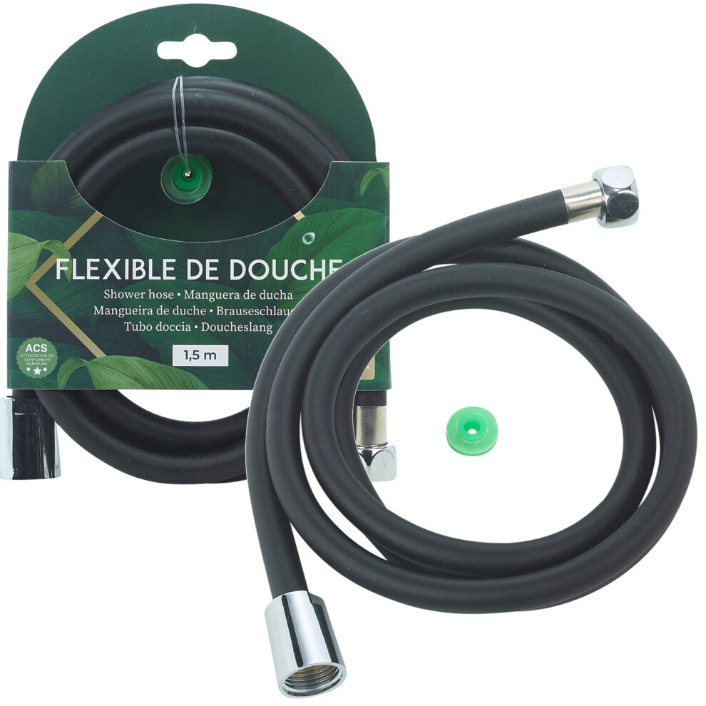 1.5M Black Rubber Flexible Water Saving Universal Shower Hose Tube Kit 5056517580004