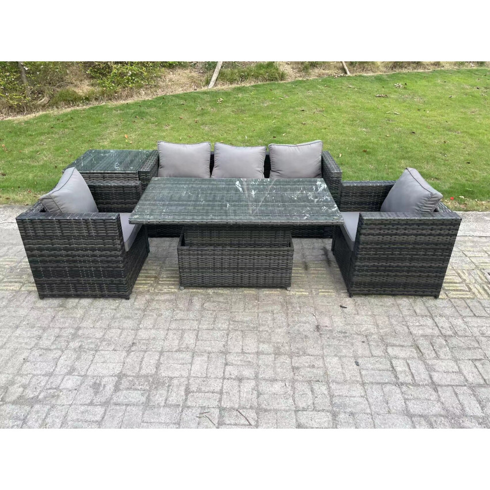 Fimous Unisex Dark Grey Outdoor Rattan Garden Furniture Sofa Set Patio Adjustable Rising Lifting Dining Table Set With Side Table In Size 1 - Image 3