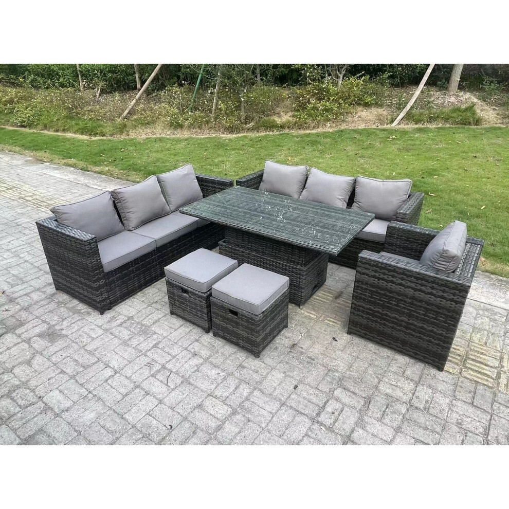 Fimous Unisex Dark Grey Wicker Pe Garden Furniture Rattan Sofa Set Outdoor Adjustable Rising Lifting Dining Table Set With Stools In Size 2 - Image 3