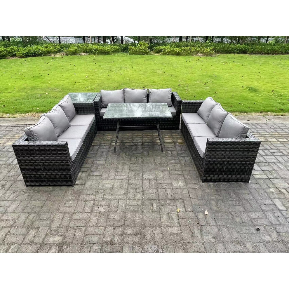 Fimous Rattan Outdoor Garden Furniture Set Garden Dining Table Set with Patio Side Table 9 Seater-image-OPC-PCBVVWX-NEW