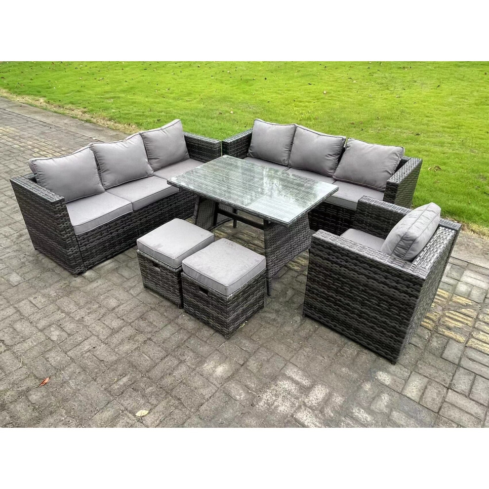 B&Q - 9 Seater Wicker Pe Rattan Garden Dining Set Outdoor Furniture Sofa With Patio Dining Table Armchair - Image 3