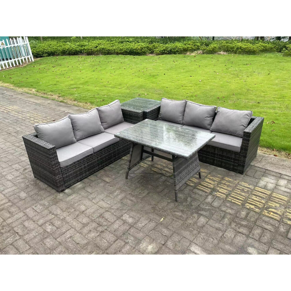Fimous Unisex Dark Grey Seater Wicker Pe Rattan Garden Dining Set Outdoor Furniture Sofa With Side Table Dining Table In Size 6 - Image 3