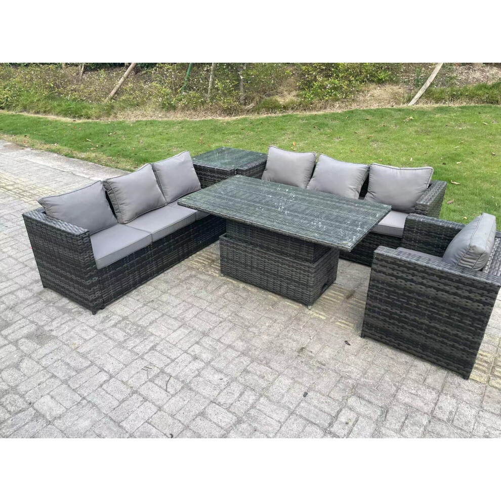 Fimous Unisex Dark Grey Seater Wicker Garden Furniture Rattan Sofa Set Outdoor Adjustable Rising Lifting Dining Table Set Armchair In Size 7 - Image 3