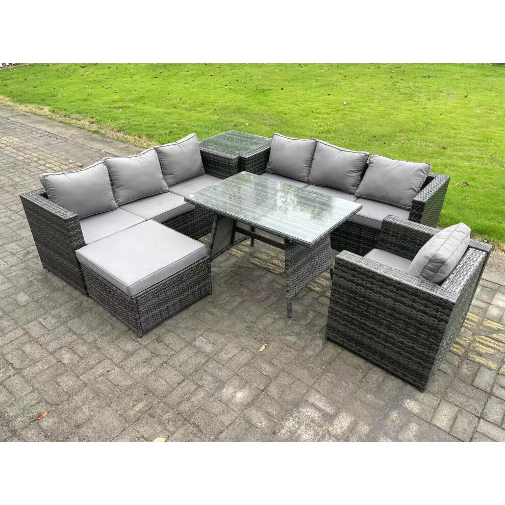 Fimous Unisex Dark Grey Seater Wicker Pe Rattan Garden Dining Set Outdoor Furniture Sofa With Patio Dining Table Armchair In Size 8 - Image 3
