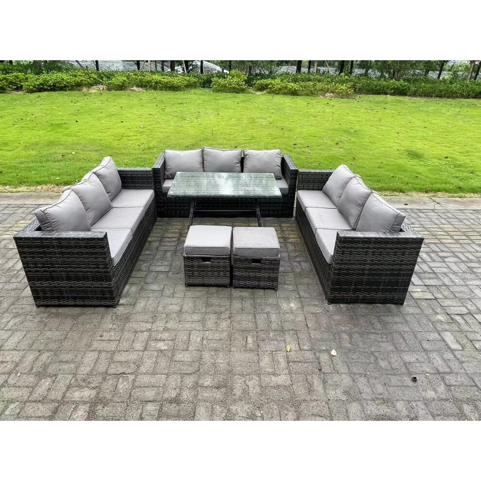 B&Q - 11 Seater Rattan Outdoor Furniture Sofa Garden Dining Set With Patio Dining Table 2 Small Footstools - Image 3