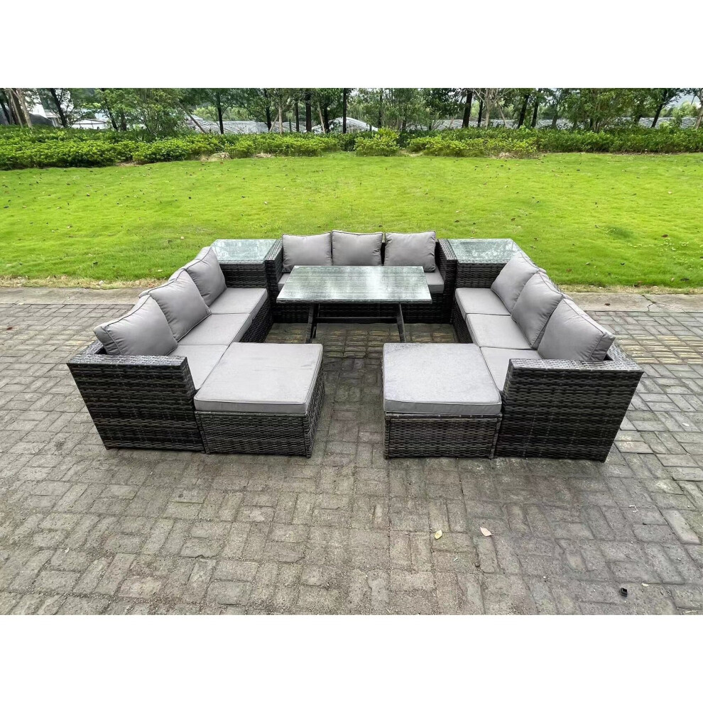 Fimous Unisex Dark Grey Seater Wicker Pe Rattan Outdoor Furniture Lounge Sofa Garden Dining Set With Dining Table Side Table In Size 11 - Image 3