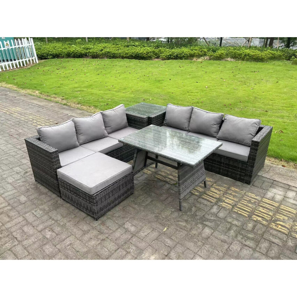 B&Q - 7 Seater Rattan Garden Dining Set Outdoor Furniture Sofa With Dining Table Big Footstool Side Table - Image 3