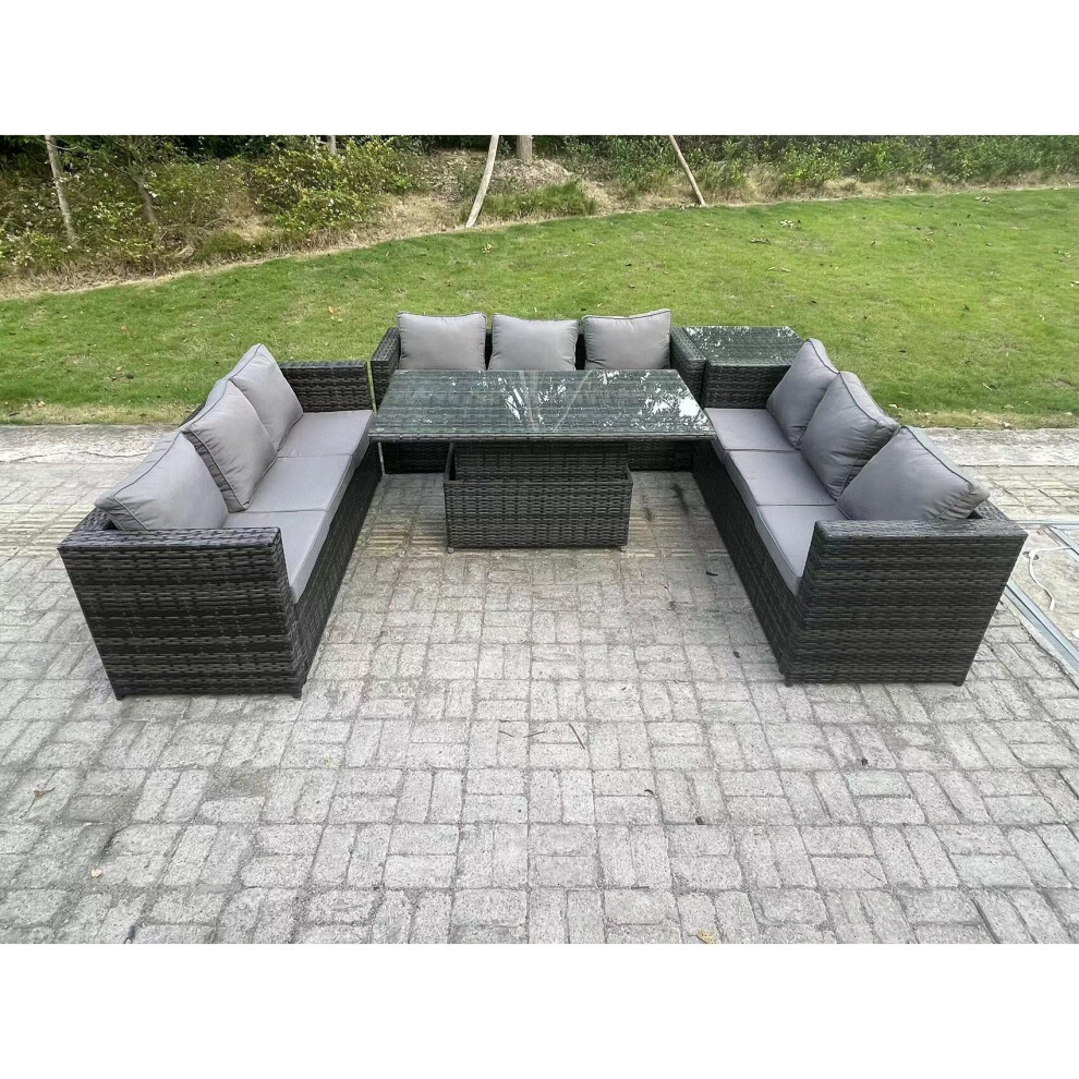 Fimous Unisex Dark Grey Seater Outdoor Rattan Garden Furniture Sofa Set Patio Adjustable Rising Lifting Dining Table Set In Size 9 - Image 3