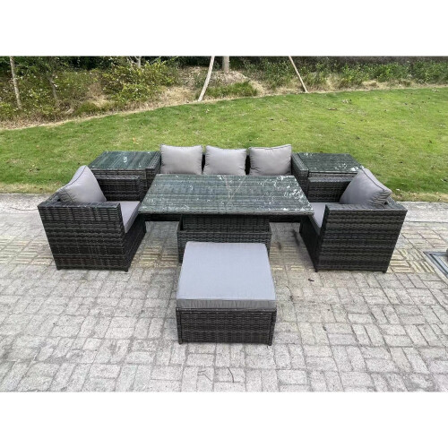 Fimous 6 Seater Rattan Garden Furniture Sofa Set Outdoor Adjustable ...