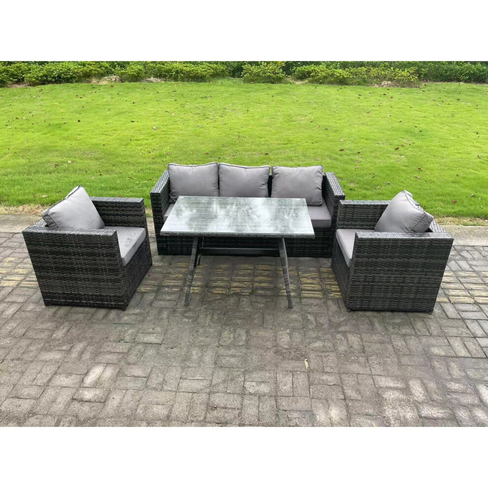 Fimous Wicker Pe Rattan Outdoor Furniture Garden Dining Set With Lounge Sofa Oblong Dining Table 2 Armchairs