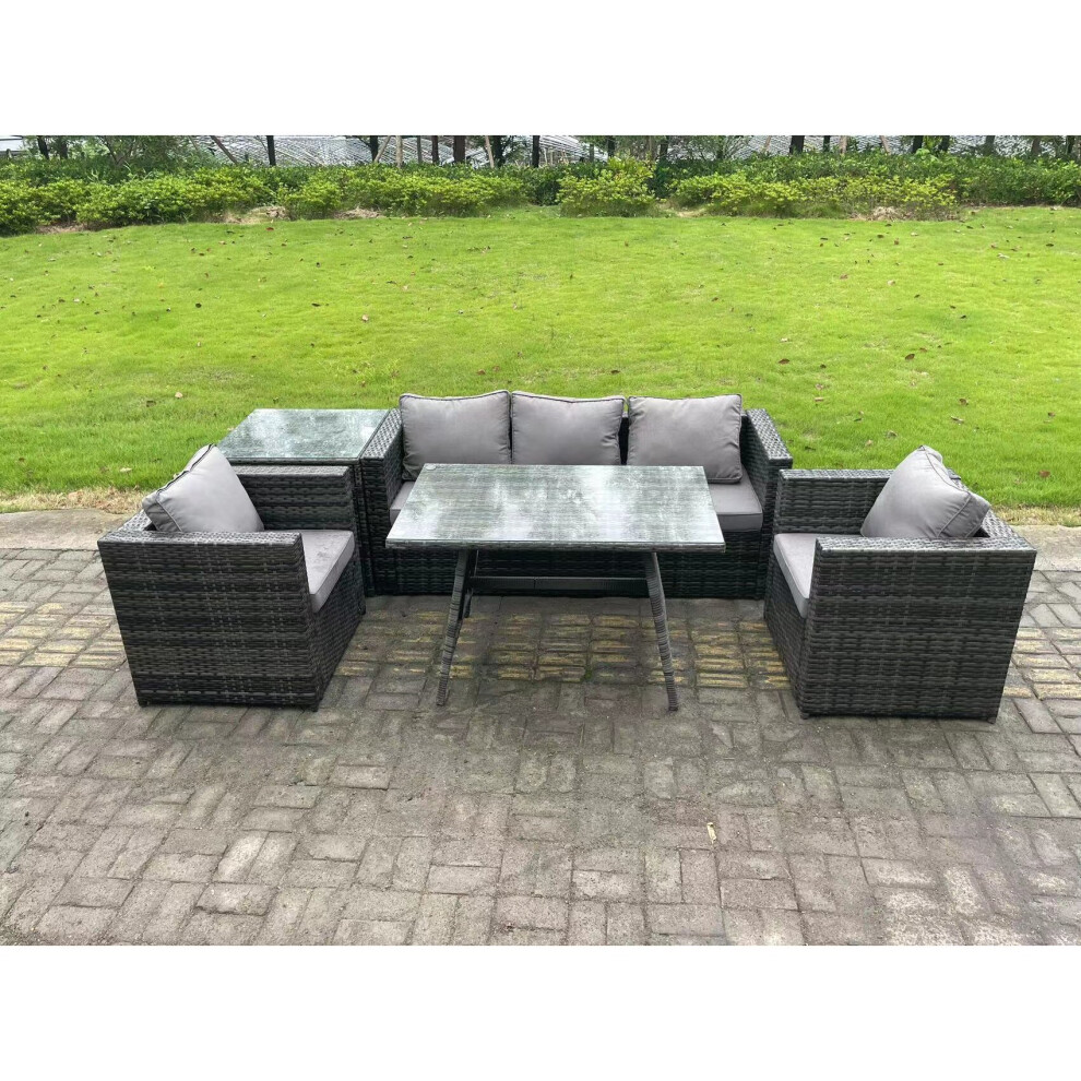 Fimous 5 Seater Wicker Rattan Outdoor Furniture Garden Dining Set with Sofa Oblong Dining Table Armchairs Side Table
