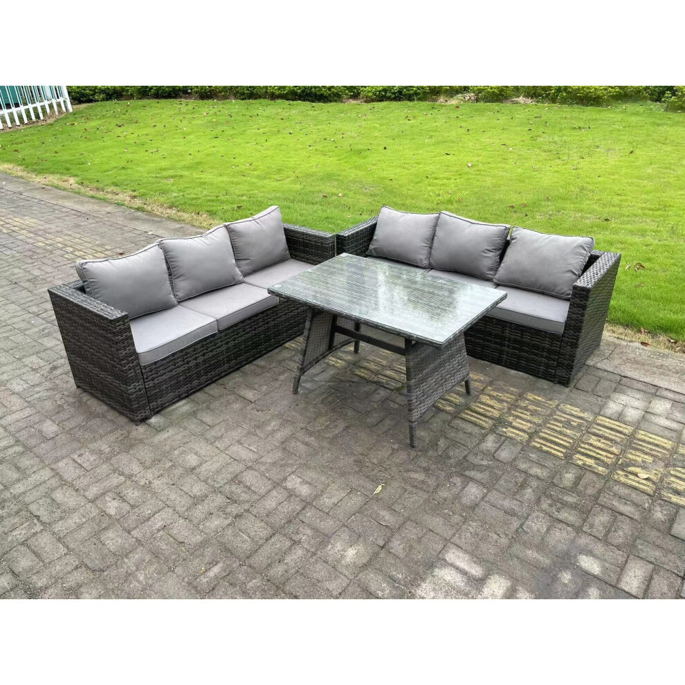 Fimous Dark/Grey Wicker Pe Rattan Garden Dining Set Outdoor Furniture Sofa With Patio Dining Table Mixed - Image 3