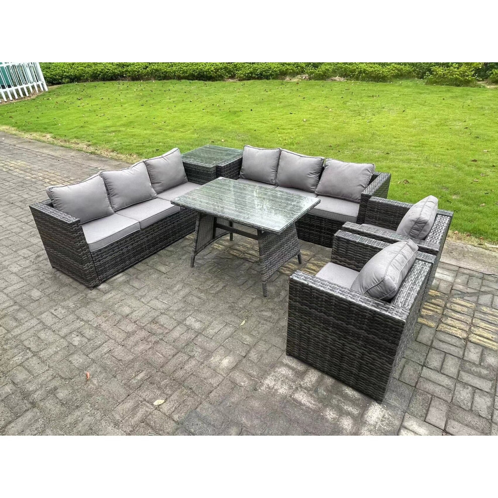 Fimous Rattan Outdoor Furniture Sofa Garden Dining Set with Patio Dining Table 2 Armchairs Side Table 8 Seater