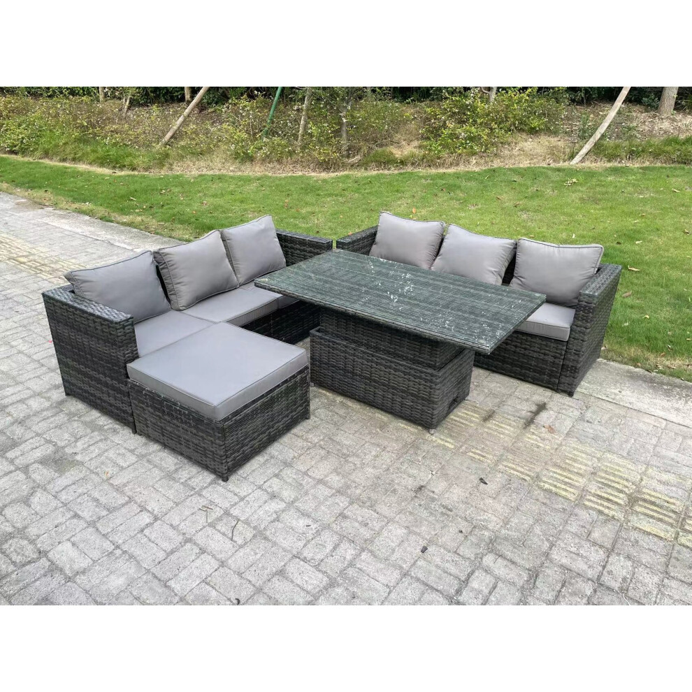 Fimous Unisex Dark Grey Seater Wicker Pe Rattan Garden Furniture Sofa Set Outdoor Adjustable Rising Lifting Dining Table Set In Size 7 - Image 3