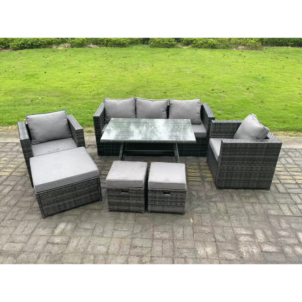 Fimous Dark/Grey 8 Seater Rattan Outdoor Furniture Sofa Garden Dining Set With Dining Table 2 Armchairs 3 Stools Mixed - Image 3