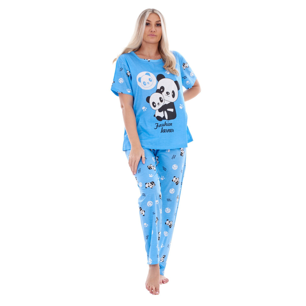 (Blue, L) Ladies Pyjama Set Animal Printed Panda Teddy Short Sleeve loungewear Nightwear