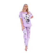 (Lavender, L) Ladies Pyjama Set Animal Printed Panda Teddy Short Sleeve loungewear Nightwear