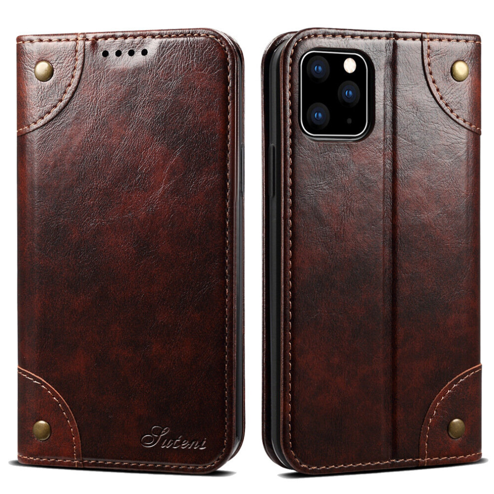 (Dark Brown, For Iphone 11Pro Max) Classic Wallet Flip Genuine Leather Case For Iphone 14 13 12 11 Pro X Xs Max Xr 7 8 Plus Se 2 Magnetic Book Flip Ph