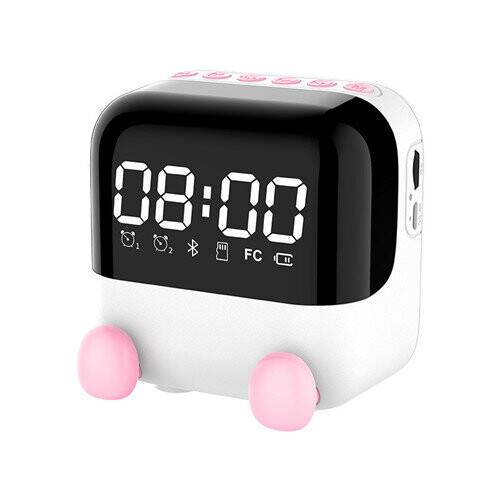 (White) FM Radio Bluetooth Speaker Desktop Alarm Clock