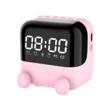 (Pink) FM Radio Bluetooth Speaker Desktop Alarm Clock
