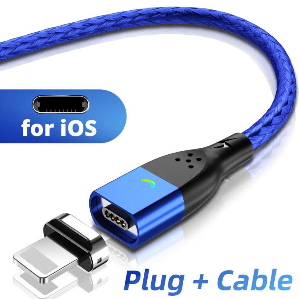 (For Ios Cable, 1M(3.3Ft)) Magnetic Cable 3A Usb Magnetic Phone Charger Data Cord Usb Type C Cable Magnet Fast Charging Cable Micro Usb Charge Wi Blue 9455118897287