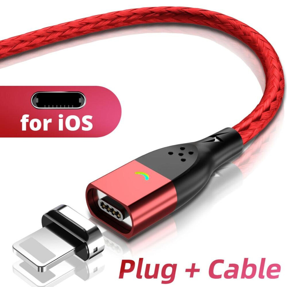 (For Ios Cable, 2M(6.6Ft)) Magnetic Cable 3A Usb Magnetic Phone Charger Data Cord Usb Type C Cable Magnet Fast Charging Cable Micro Usb Charge Wir Red 9455118854983