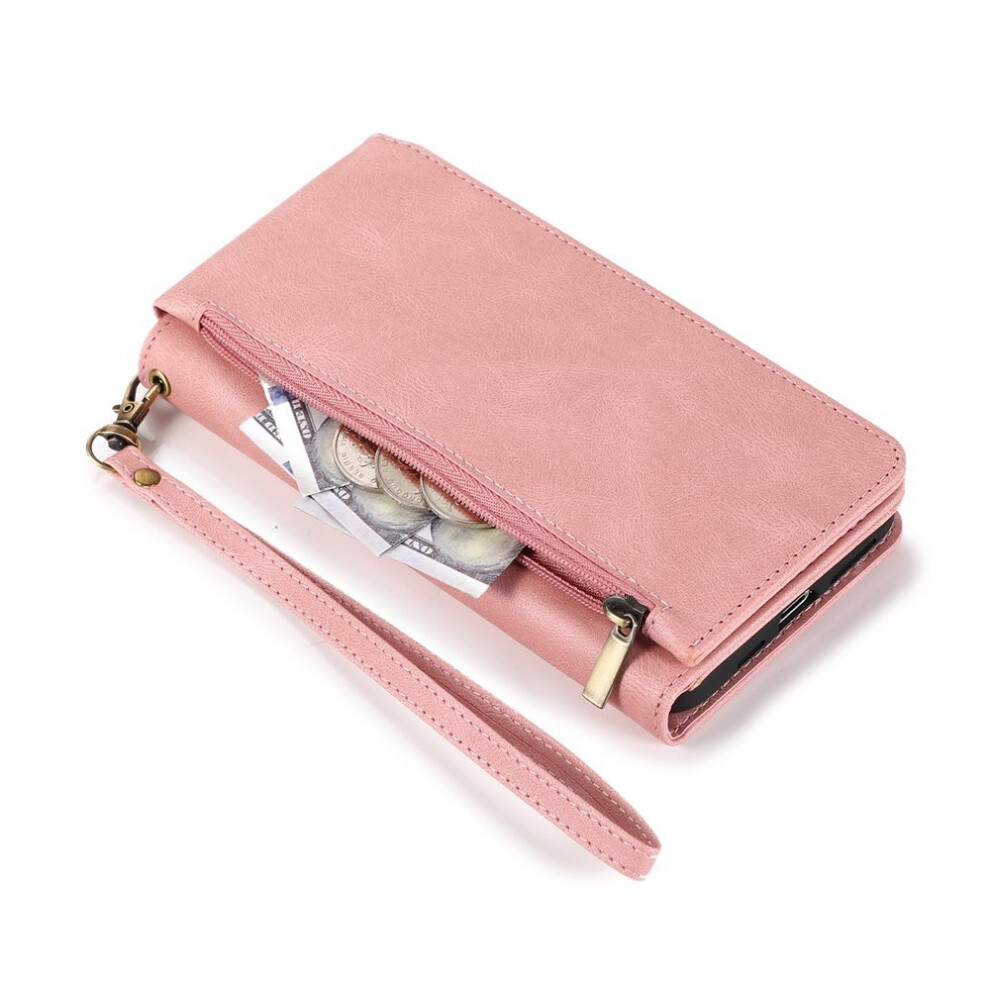(Pink, For iPhone 12Pro) Case for iPhone 14 Plus Pro Max Case Leather Card Slot Strap Zipper Wallet Case for iPhone 14 13 12 11 Pro Max 14Plus 14Pro Case