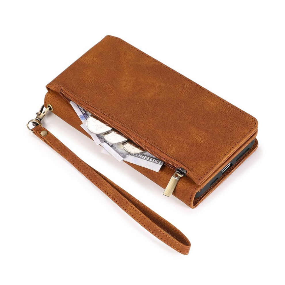 (Auburn, For iPhone 13 Mini) Case for iPhone 14 Plus Pro Max Case Leather Card Slot Strap Zipper Wallet Case for iPhone 14 13 12 11 Pro Max 14Plus 14Pro Case