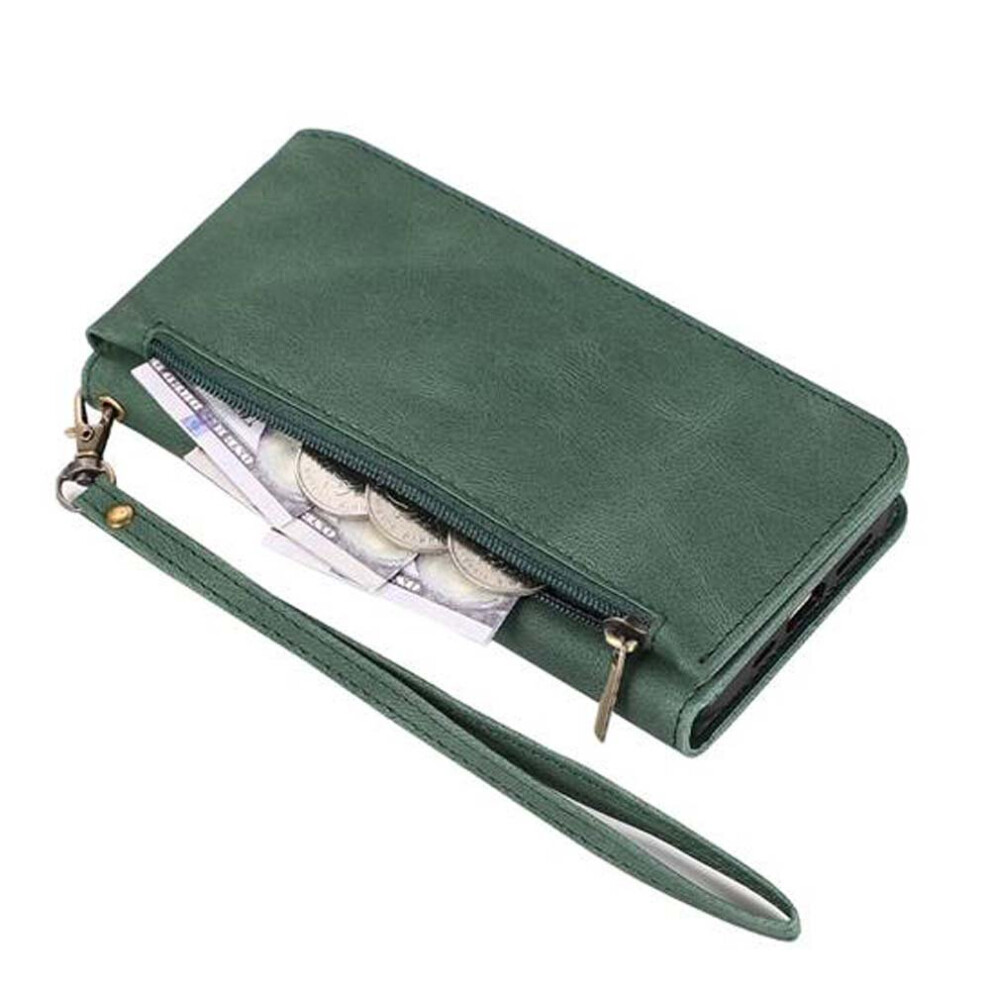 (Green, For iPhone 7 8) Case for iPhone 14 Plus Pro Max Case Leather Card Slot Strap Zipper Wallet Case for iPhone 14 13 12 11 Pro Max 14Plus 14Pro Case